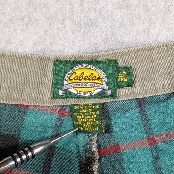 Cabela's Flannel Lined Green Pants Men's 42x30 Tan Chino Regular Fit Winter - Picture 4 of 6